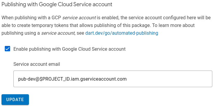 Configuration that allows service account to publish on pub.dev